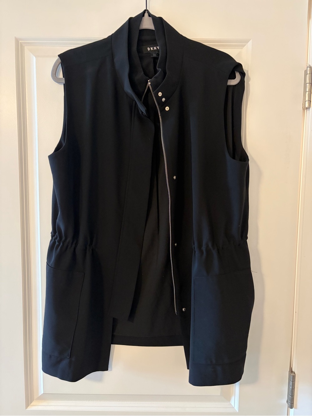 DKNY Black Sleeveless Zip Vest with Snap Placket